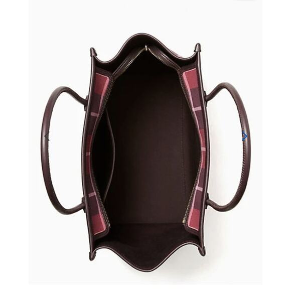 KATE SPADE PLAID TOTE BAG "ELLA" BRIGHT ROSE RED & BLACK PURSE NEW! - Picture 3 of 5